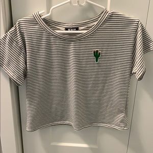 Black and White Striped Cropped Tee